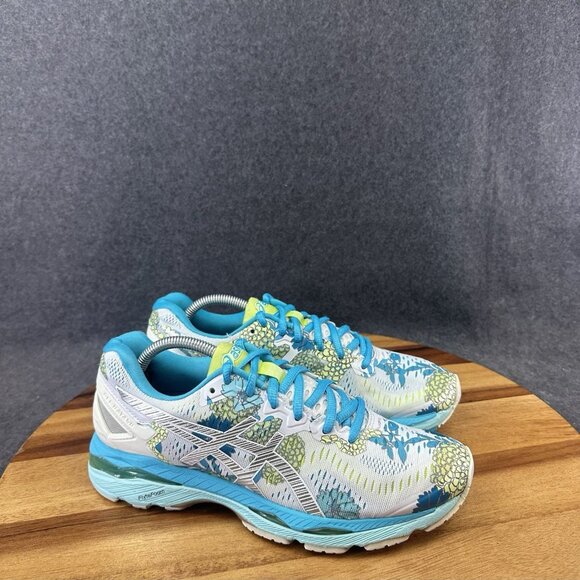 ASICS Gel-Kayano 23 T6A5N Women’s Size 7.5 Blue Floral Running Shoes FlyteFoam - Picture 2 of 11